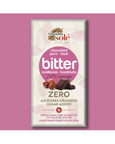 Bitter Chocolate Negro 72% Com Avelã E Stevia 100 Grs Solé