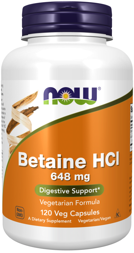 Betaine HCl 648 mg 120 Cápsulas Now