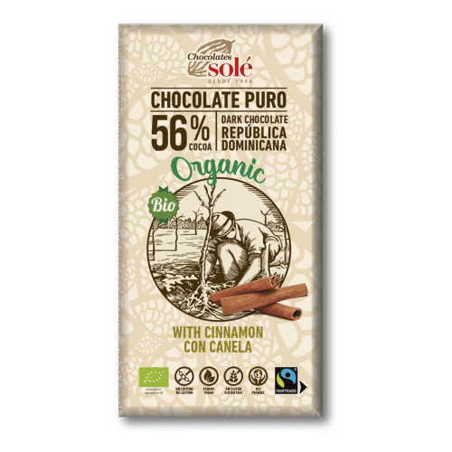 Chocolate Negro 56% Com Canela Bio 100 Grs Solé