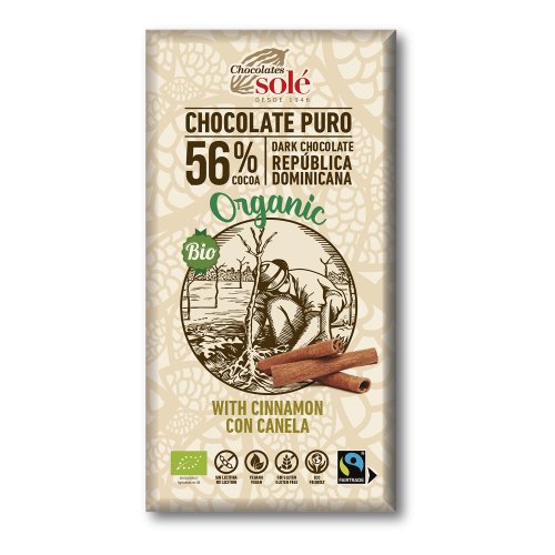 Chocolate Negro 56% Com Canela Bio 100 Grs Solé