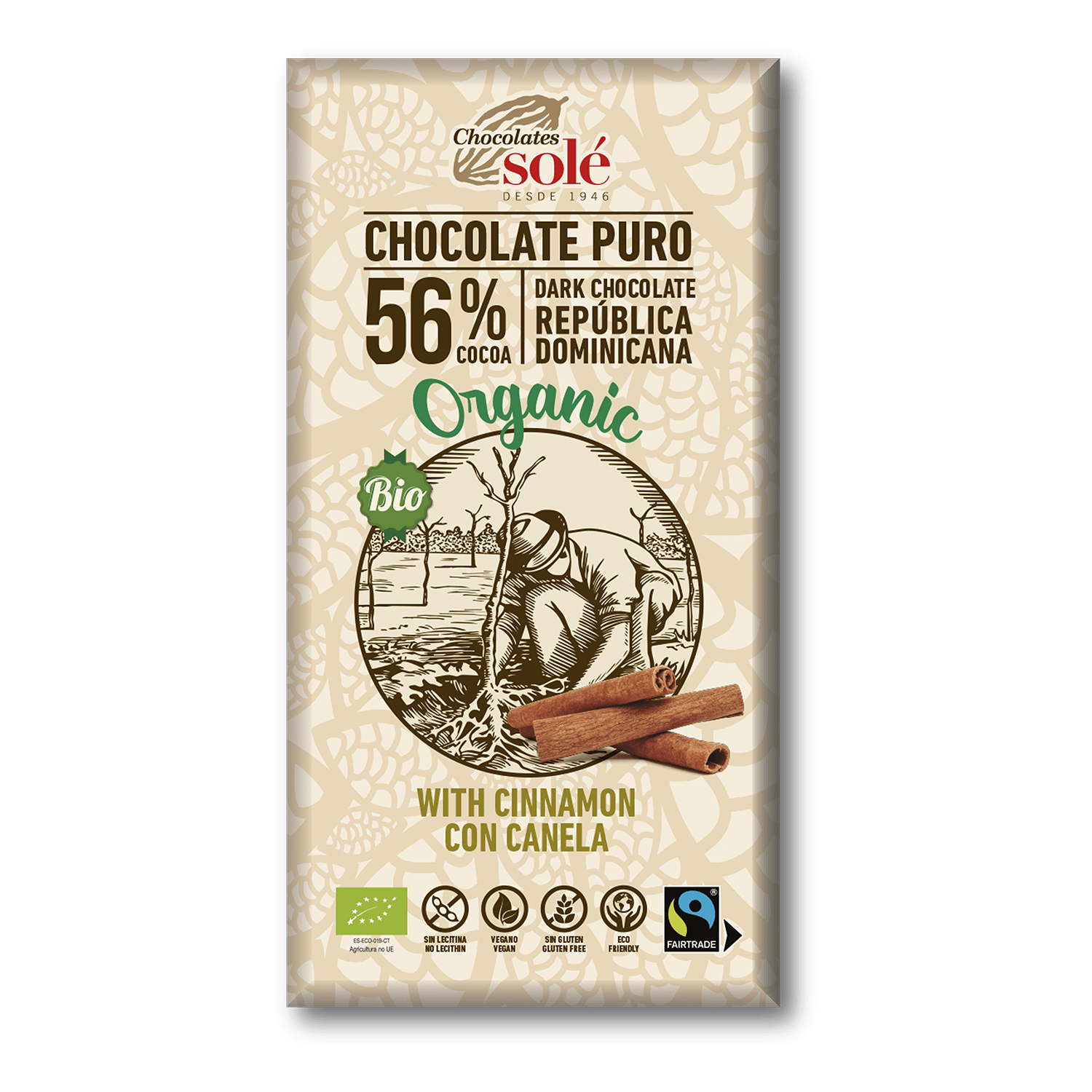 Chocolate Negro 56% Com Canela Bio 100 Grs Solé