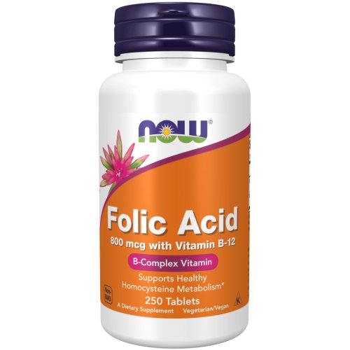 Folic Acid 800 mcg with Vitamin B-12 250 Comprimidos Now