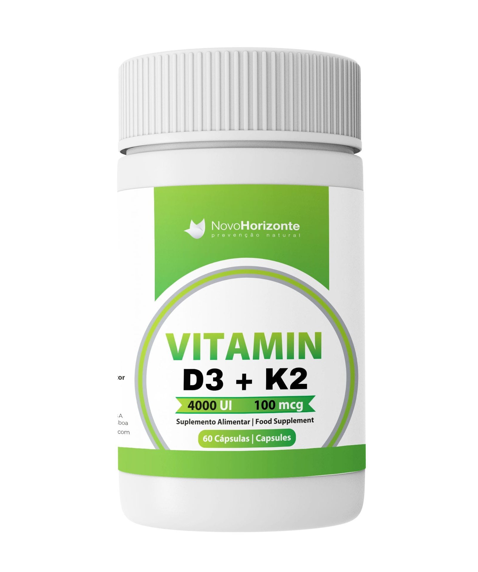 Vitamin D3 (4000ui) + K2 (MK7) (100mcg) 60 Cápsulas Novo Horizonte