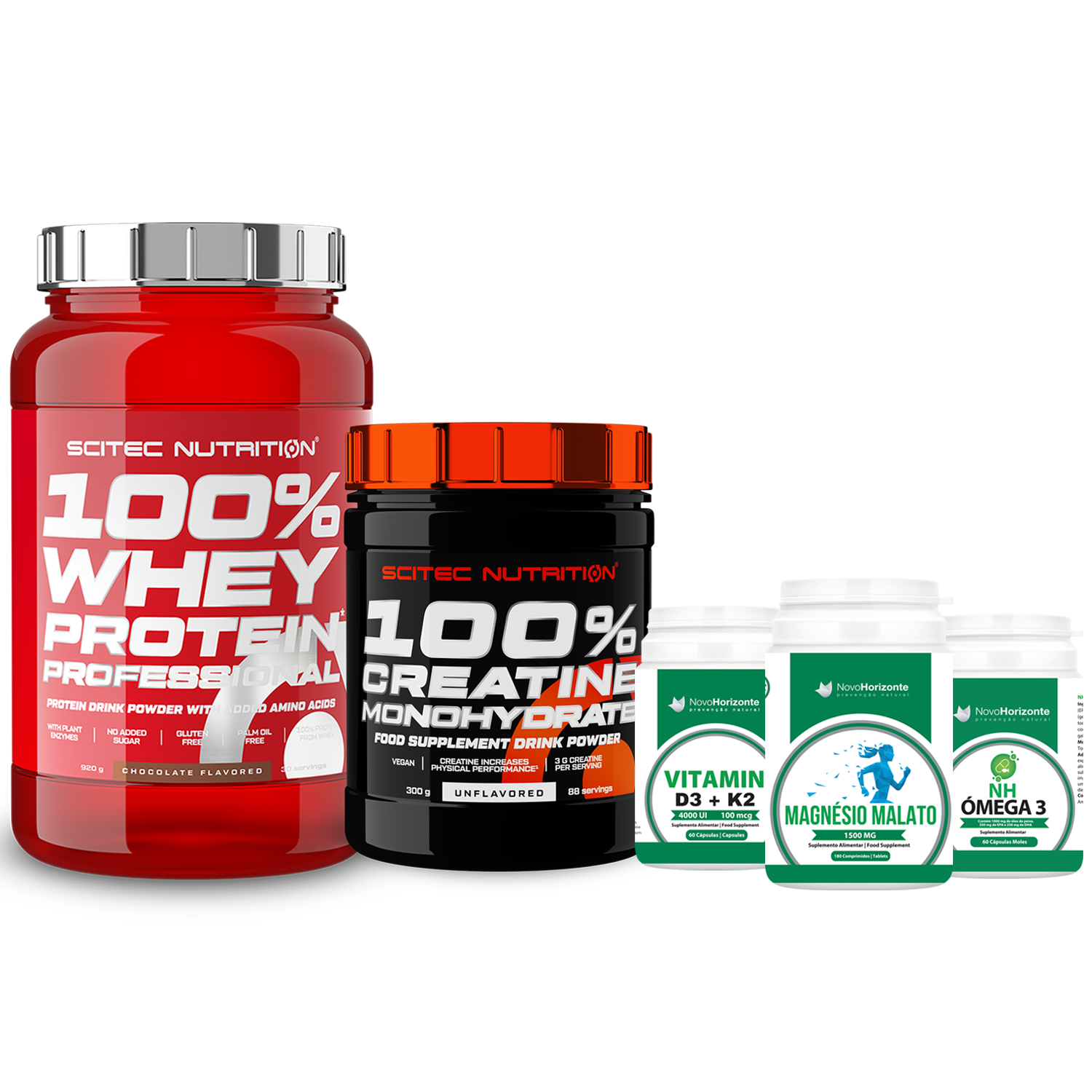 Pack Creatina + Whey + Magnésio Malato + Omega 3 + Vitamina D3K2